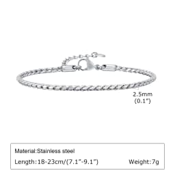 Vnox Slim 2.5mm Snake Links Bracelets for Men Teens, Adjustable Stainless Steel Twisted Chain Bracelets, Simple Metal Jewelry
