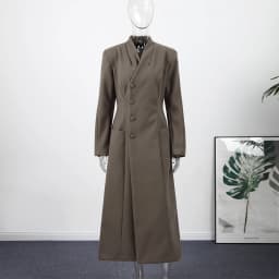 Elegant Hidden Button V-neck Long Coat Women Vintage Classic Waist-cinching Black Tweed Coats Lady Winter Chic Street Overcoats