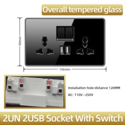 ELEGAN UK Socket Black 16A/20A/45A Full Glass Wall Switch USB type-c Tempered Crystal Panel Electrical Outlet Home Improvement