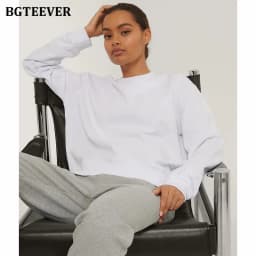 BGTEEVER Casual O-neck Loose Women Pullovers Spring Autumn Long Sleeve Basic Cotton Sweatshirts for Women
