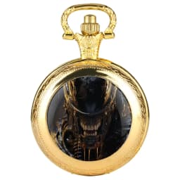 Alien Xenomorph Design Glass Dome Quartz Pocket Watch with Chain Vintage Men Women Necklace Pendant Clock Best Gifts for Kids