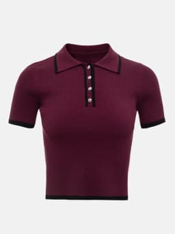 Talenza Women's Knitted Pullover Fashion Short Sleeve Patchwork Sweater Top Elegant Slim Contrast Lapel Knitted Pullover Top