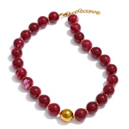 Yhpup Multi-color Resin Round Beads Chain Statement Necklace Bracelet Stainless Steel Popular Handmade Daily Trendy Jewelry Gift