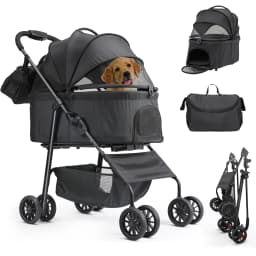 Pet Stroller for Dog and Cat, Detachable Pet Travel Carrier & Car Seat, Aluminium Frame 4 Wheeler Travel Stroller for Pets