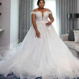 Customized Wedding Dress For Bride Sheer Neck Lace Up Back Major Beading Sequins Pearls Plus Size Women Africa Bridal Gowns