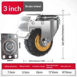 1Pcs Soft Elastic Rubber Caster 3/4 Inches Universal Caster Wheels Profile Castor Wheels With Brakes Floor Marks Silent Casters