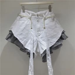2026 Summer New Candy-colored Denim Plaid Shorts for Women High-waisted Loose Design with A Belt Booty Shorts