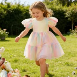 Summer New Gradient Rainbow Tulle Princess Skirt for Girls Elegant Fairy Tale Style Children's Dress