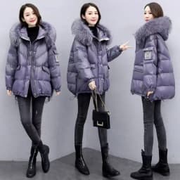 Down Cotton Jacket 2026 New Women's Mid Length Korean Version Loose Fitting Thick Jacket Large Woolen Collar Winter Hooded Outfi