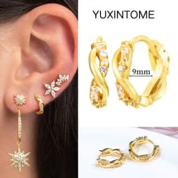 Pave Micro Crystal North Star Hoop Earrings Punk 925 Sterling Silver Ear Needle Twist Gold Earrings For Women Minimalist Jewelry