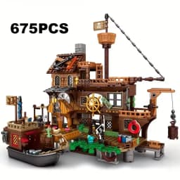 Creative Medieval Pirate Island Fortress Castle Building Blocks Adventure Ship Log Cabin Model Boat Assemble Bricks Toys Gifts