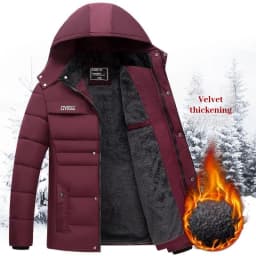 Winter-New-Solid-Color-Plush-Cotton-Jacket-for-Men,-Warm-and-Anti-Cold-Zipper-Hooded-Jacket,-Men's-Casual-Loose-Jacket