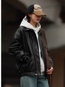 Cool Brown Leather Jacket Women's Motorcycle Style Spring Autumn Winter Fashionable Vintage American High-End Feel Short Coat
