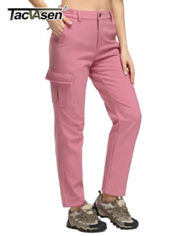 TACVASEN Womens Winter Skiing Hiking Softshell Pants Snowboard Cargo Pants Waterproof Windproof Multi-Pockets Fleece Lined Trous