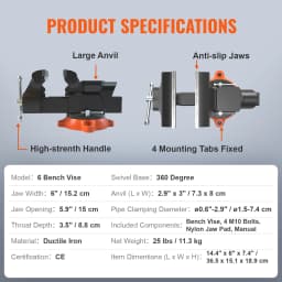 SucceBuy Bench Vise 4.5" 6" 6.5" Multipurpose, Swivel Base & Anvil Heavy Duty Cast Iron for Drilling, Conduit Cutting, Sanding