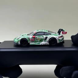 New TOP LUX TL 1:64 Scale Porsche 911 GT3 R #77 Sketchy Green Dinosaur Alloy Car Model Miniature Diecast Collection Hobby Toys