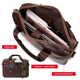HUMERPAUL Men's Briefcase Bag Top Layer Leather Handcrafted Laptop Bag with Multiple Compartments Business Shoulder Messenger