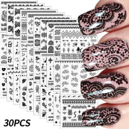 30 Sheets Christmas Nail Art Stickers Self Adhesive 3D White Snowflake Nail Decals Xmas Nail Supplies Christmas Manicure Sliders