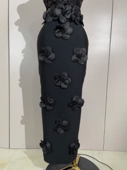 High Quality Birthday Party Dresses Black Red Beaded Flower Mesh Patchwork Long Bandage Dress Celebirty Prom Evening Club Wear