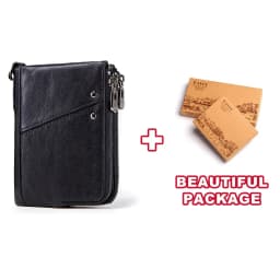 RFID Card Holder Wallet for Men Genuine Leather Small Money Bag Luxury Double Zipper Coin Pocket Quality Male Clutch Carteira