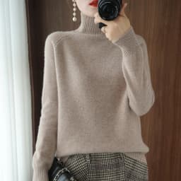 Fashion Basic Autumn Winter Merino Wool Sweater Mock Neck Cashmere Pullover Solid Color Soft Long Sleeve Basic Clothing Tops