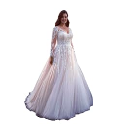 Customized Plus Size V-Neckline Lace Appliques Long Sleeves Wedding Gowns Backless Zipper With Buttons Bridal Dress