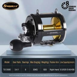 SAMOLLA Trolling Fishing Reel Aluminum Spool, Alarm Button Brake Force Adjustment Deep Sea Reel 30KG Max Drag