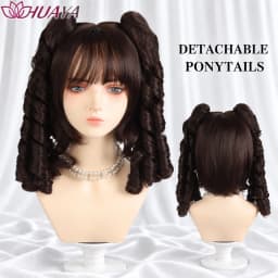 Long Wave Cosplay Wig with Double Ponytail For Women Daily Party Lolita Synthetic Wigs Gold/Chocolate Heat Resistant Hair