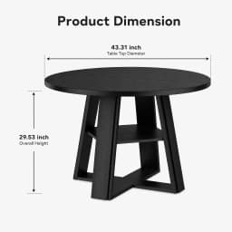 Modern Farmhouse 43'' Round Dining Table with Sturdy Wooden Pedestal, Extra Storage Shelf, Space-Saving for Kitchen & Dining Room, Seats 2-4,(Only table)