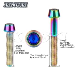 Xingxi 5Pcs Titanium Bolts M8 x 15 20 25 30 35 40 45 50mm Taper Head Screw for Bicycle Motorcycle Car Grade 5 Titanium Ti Bolts