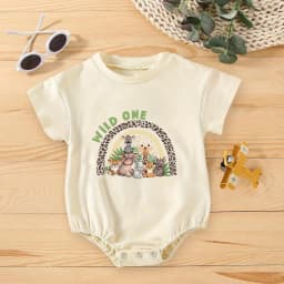 Wild One Animal Printed Short Sleeve Bubble Romper Newborn Oversized Jumpsuit Infant Birthday Party Clothes Baby Shower Bodysuit