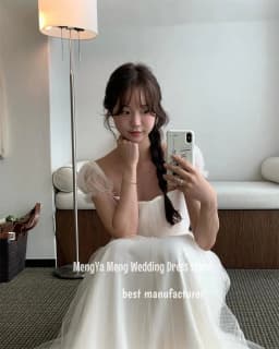 ZHUISHU Simple Square Collar A Line Tulle Wedding Dresses Korea Photoshoot Short Sleeves Floor Length Bridal Gowns Customised