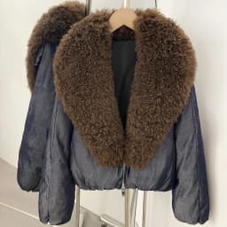 OFTBUY Shiny Zipper Duck Down Jacket Female Warm Outerwear Winter Real Lamb Fur Collar Coat Women Cropped Loose Puffer Coat