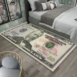 VIKAMA Creative Dollar Printed Carpet Anti-Slip Bedroom Side Rug Easy to Clean Game Room Dormitory Floor Mat Home Decoration