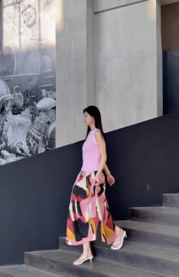 ETJ 2025 Spring new women's elegant romantic A-type color matching printed high-waist MIDI skirt