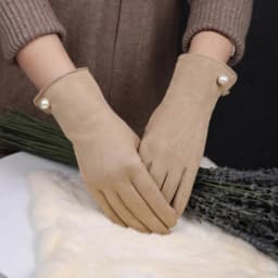 Winter Female Single Layer Warm Cashmere Full Finger Button Cycling Mittens Women Suede Leather Touch Screen Driving Gloves J23