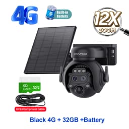 SHIWOJIA 4K 8MP Solar Camera 4G SIM/ WIFI Solar Security Camera 12X ZOOM Color Night Vision Surveillance PIR Monitor PTZ Camera