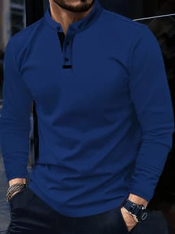 A Stylish Men's Round-Neck Plain Splicing Polo Shirt That Is Suitable for Summer, Autumn, and Winter, and Can Be Worn at Home