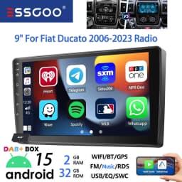 ESSGOO 9" Android 15 4+64G Car Stereo Radio For Fiat Ducato/Peugeot Boxer/Citro Carplay Android Auto GPS Navi FM RDS WiFi BT SWC