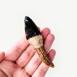 1pc Hand Knapped Obsidian Blade Antler Handle, Primitive Tribal Craft Decor, Altar Display Prop Collectible Ornament