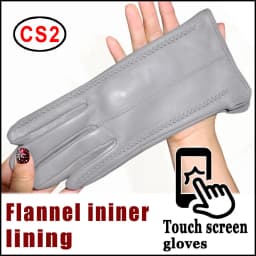 Leather gloves women's sheepskin flannel lining winter warmth high-grade black touch screen color leather gloves driving new