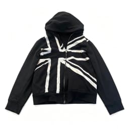 Y2K Cropped Zip Up Hoodie British Flag Raw Edge Patchwork Hooded Jacket Streetwear Gothic Grunge Loose Short Sweatshirt Coat