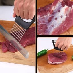 1pc Stainless Steel Onion Slicer Holder, Multipurpose Meat Tenderizers, Vegetable Potato Tomato Lemon Cutting Tool, Full Grip Ha
