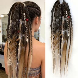 24 Inch Synthetic Boho Dread Ponytail Clip In Viking Braid With Shell Charm Beads Hair Extensions For Women