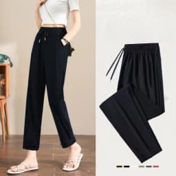 Summer Hit Thin Ice Silk Sports Pants Women's Casual Straight Leg High Waist Quick Dry Elasticity Air Conditioned Loose Fit