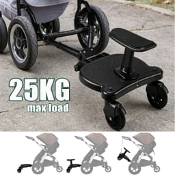 Universal Sit & Stand Double Mode Stroller Buggy Board with Detachable Soft Cushion Seat, 360° LED Flashing Wheels, Holds Up To 55Lbs for Out with Two Little Ones