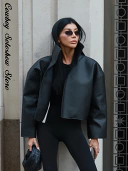 Women Waist Cinching Leather Jacket Solid Stand Neck Zipper Pocket Loose Jackets Lady New Vintage Fashion Street Outwear 2026