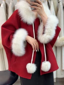 OFTBUY Women's Short Wool Coat Real Fox Fur Collar Cuffs Pom Pom Drawstring Woolen Clothing New Winter Warm Elegant Outerwear