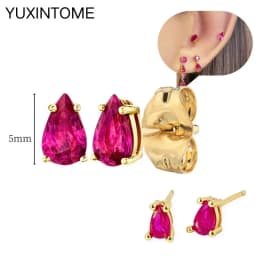 925 Silver Ear Needle Rose Red Hoop Earrings For Women Exquisite Water Drop/Flower/Heart Crystal Piercing Huggie Earring Jewelry