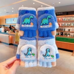 2-in-1 Flip Convertible Mittens Thick Fleece Lined Soft Fuzzy Plush Cute Snap Flip-Top Color Block Windproof Warm Gloves Boys